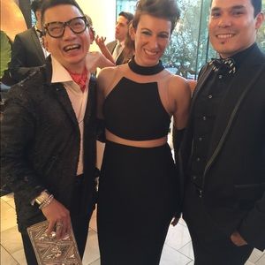 Gorgeous Aqua (Bloomingdales) Black Formal Gown with Mesh Insets; Sz 6